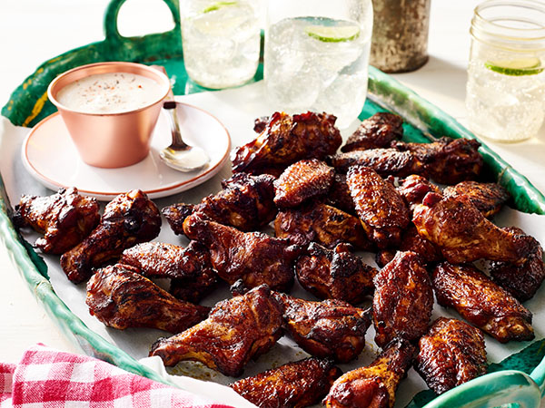 Smoked Chicken Wings with Horseradish white bbq Sauce